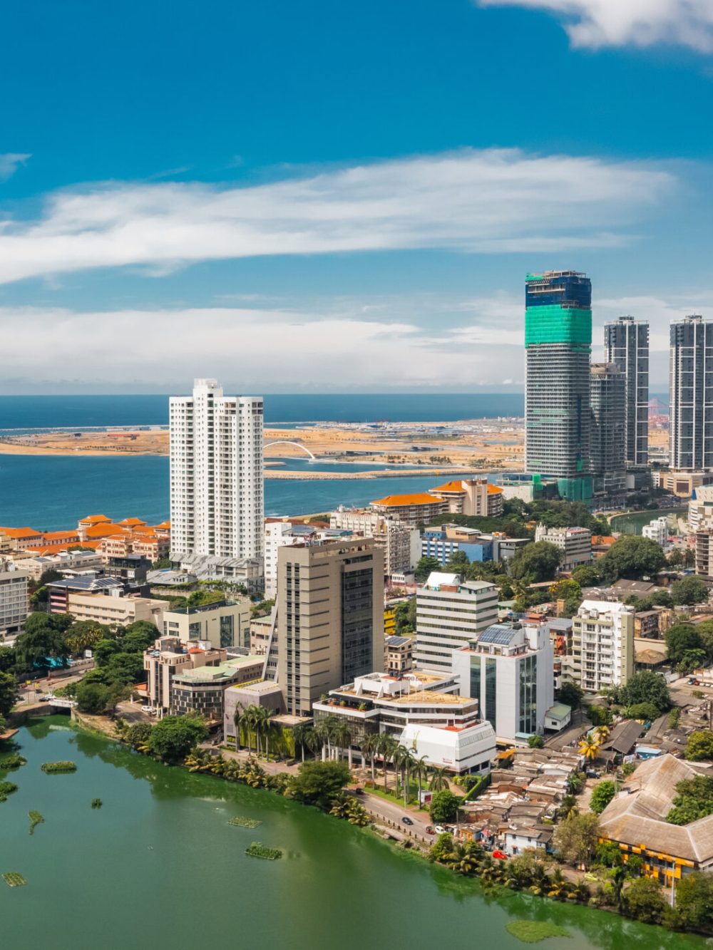 Cityscape of Colombo city on a sunny day. Aerial view