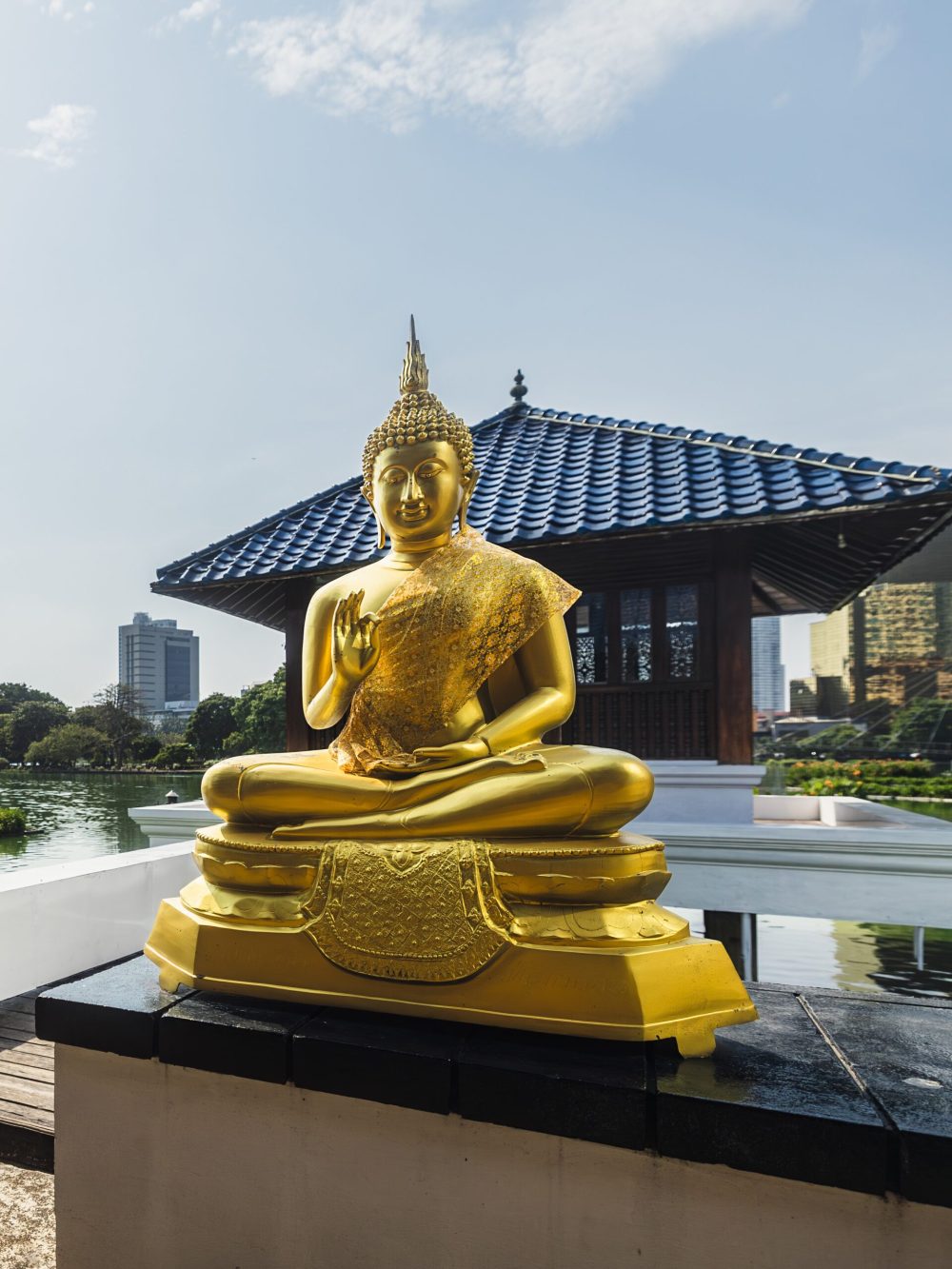 Buddhist temple on lake in Colombo downtown. Seema Malaka temple in Sri Lanka.