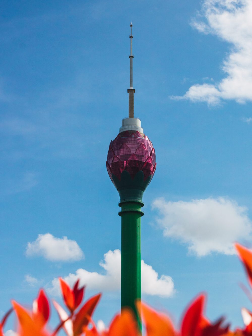 A vertical shot of the Lotus Tower in Colombo, Sri Lanka
